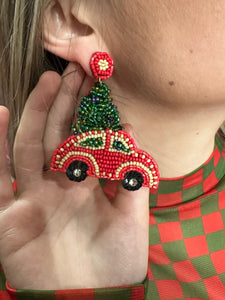 Christmas Car Seed Bead Earrings The Sparkly Pig earrings Christmas Car Seed Bead Earrings