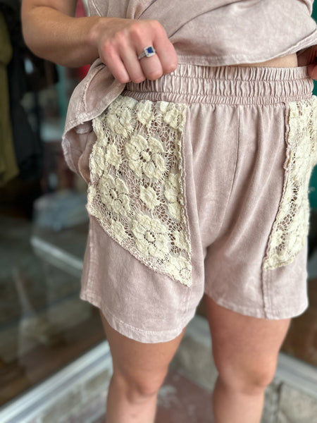 Clay Mineral Wash Floral Lace Shorts The Sparkly Pig shorts