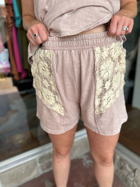 Clay Mineral Wash Floral Lace Shorts The Sparkly Pig shorts