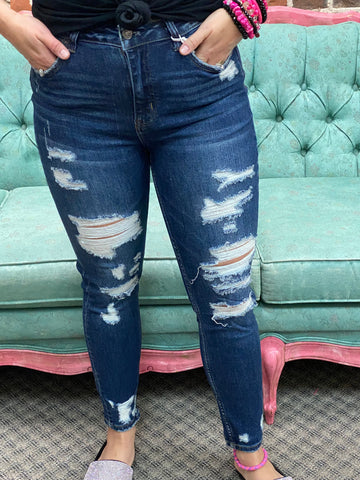 Cleo High Rise Heavily Distressed Ankle Skinny Jean The Sparkly Pig Jeans