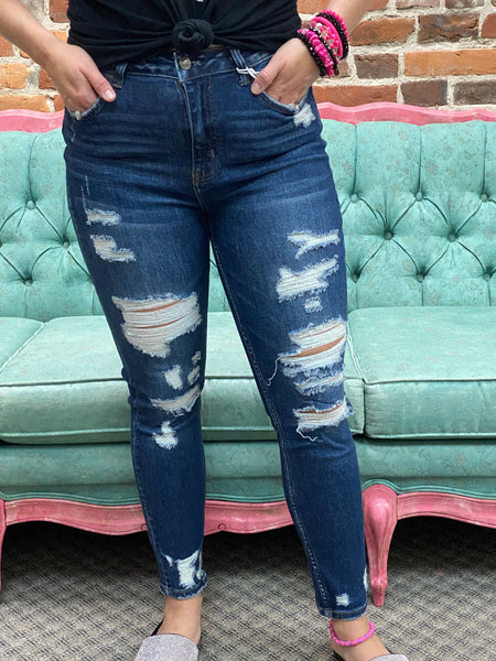 Cleo High Rise Heavily Distressed Ankle Skinny Jean The Sparkly Pig Jeans