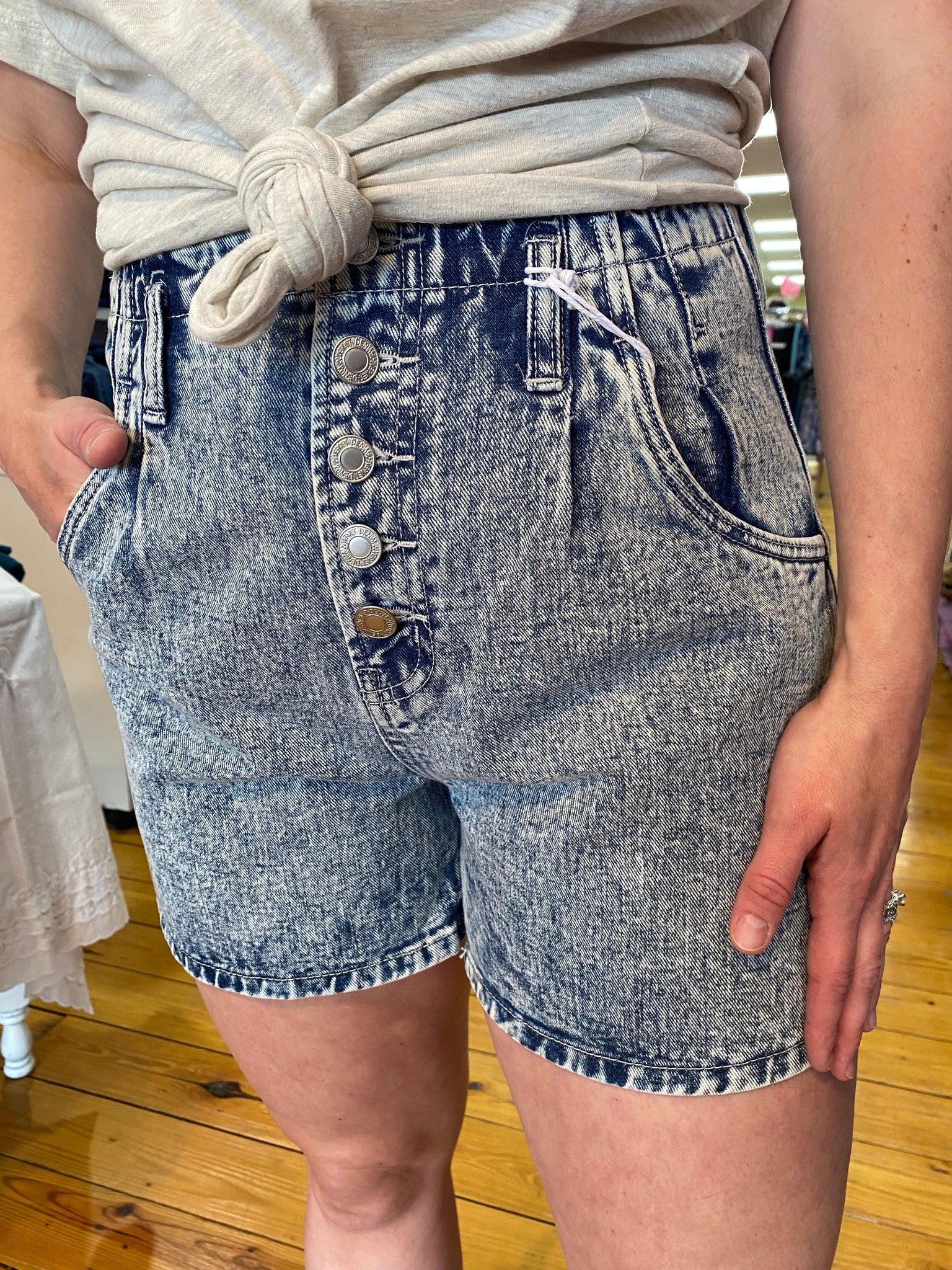 Commisioner Button Up Acid Wash Mom Shorts The Sparkly Pig Shorts