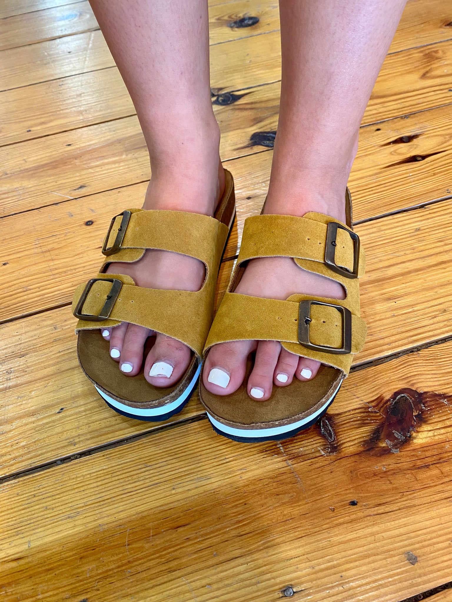 Corkys Beach Babe Sandal Mustard Suede The Sparkly Pig Shoes