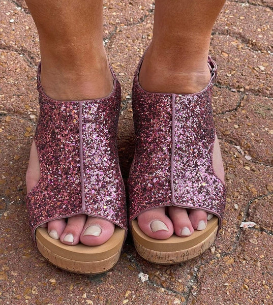 Corkys Carley Wedge Mixed Berry Glitter The Sparkly Pig Shoes