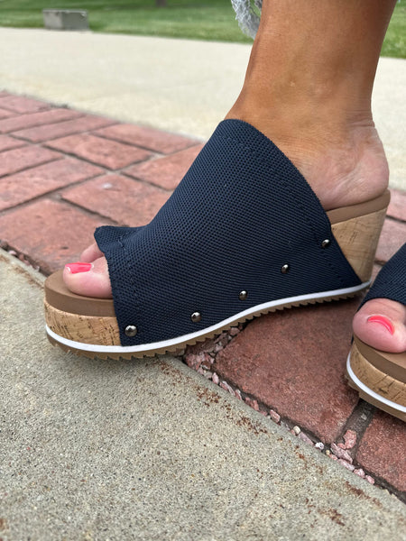 Corkys Flirty Sport Wedge Navy The Sparkly Pig Shoes