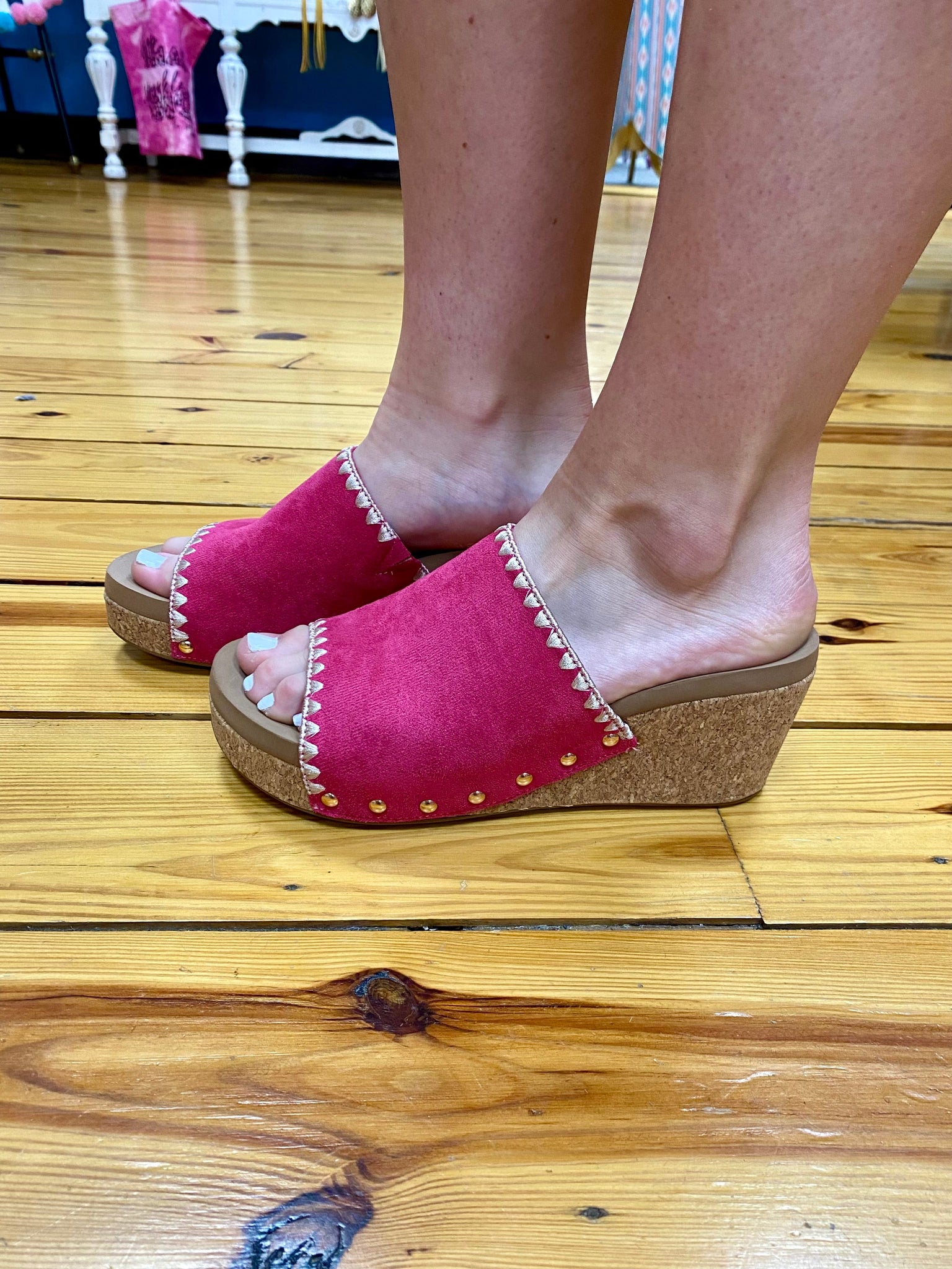 Corkys Stitch N Slide Wedge Fuchsia The Sparkly Pig Shoes