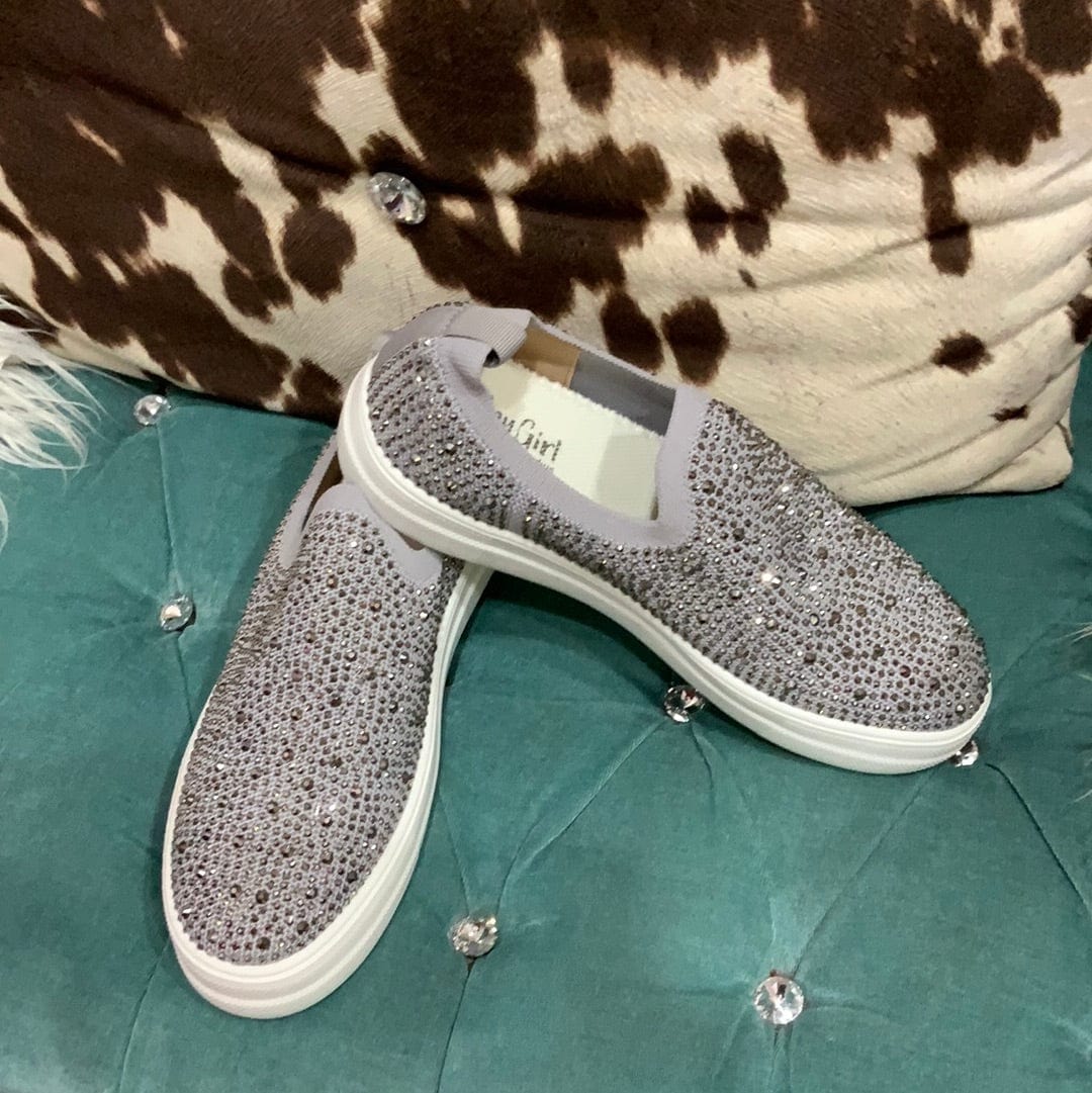 Corkys Swank Grey Crystals Slip On The Sparkly Pig Shoes