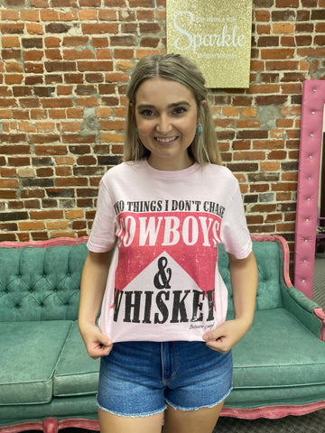 Cowboys & Whiskey Tee Light Pink The Sparkly Pig tee shirt