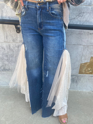 Denim Wide Leg Lace Jeans The Sparkly Pig jeans