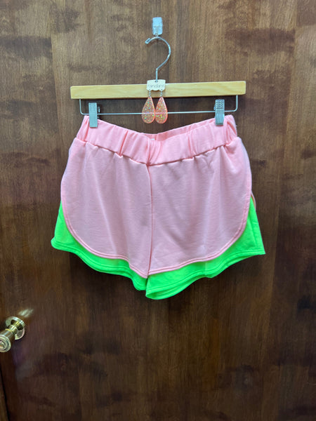 French Terry Knit Color Block w/ Side Slit Shorts The Sparkly Pig Shorts