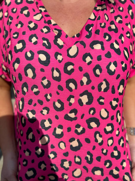 Fuchsia Leopard Print V-Neck Top Plus Size The Sparkly Pig Tops