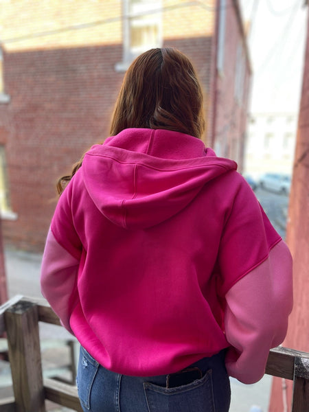 Fuchsia Multi Color Block Elastic Hem Half Zip Fleece Hoodie The Sparkly Pig Tops