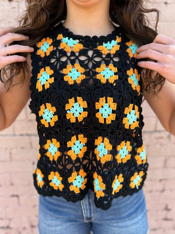 Granny Square Crochet Sleeveless Top The Sparkly Pig Tops