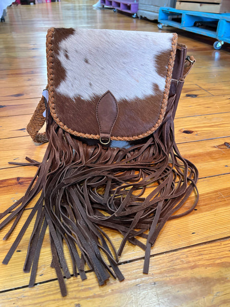 Hair on Hide Bag w/ Leather Fringe & Braiding The Sparkly Pig