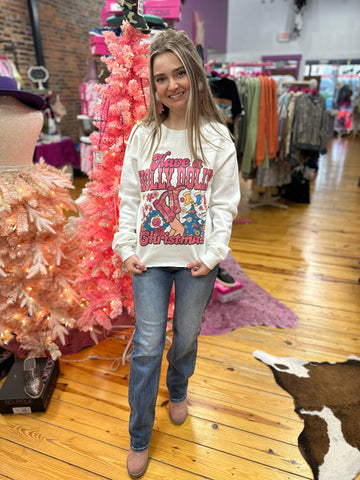 Holly Dolly Boots White Sweatshirt Long Crop The Sparkly Pig sweatshirt Holly Dolly Boots White Sweatshirt Long Crop