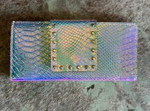 Hologram Large Wallet w/ Crystal Rivets Blue Snake The Sparkly Pig