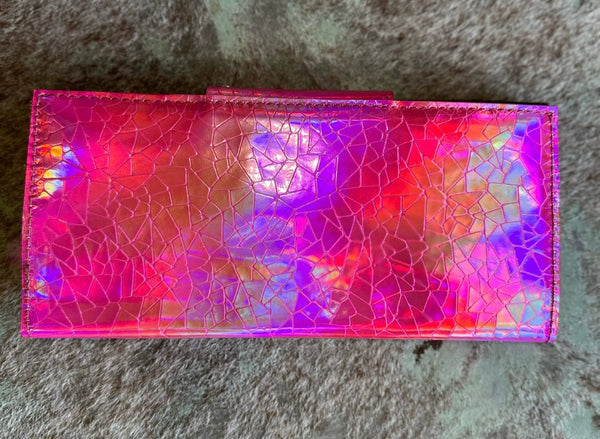 Hologram Large Wallet w/ Crystal Rivets Hot Pink Hologram Snake The Sparkly Pig