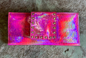 Hologram Large Wallet w/ Crystal Rivets Hot Pink Hologram Snake The Sparkly Pig