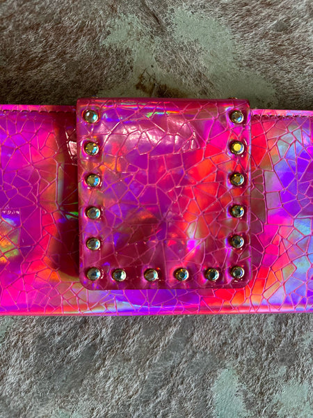 Hologram Large Wallet w/ Crystal Rivets Hot Pink Hologram Snake The Sparkly Pig