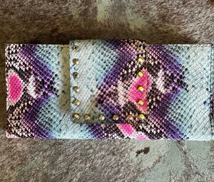 Hologram Large Wallet w/ Crystal Rivets Snake The Sparkly Pig