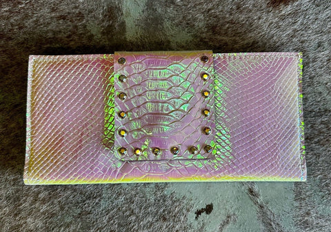 Hologram Large Wallet w/ Crystal Rivets White Pearl Hologram The Sparkly Pig