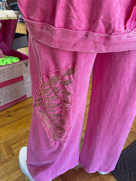 Hot Pink Mineral Wash Butterfly Wide Leg Pants The Sparkly Pig pants