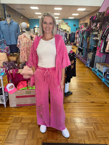 Hot Pink Mineral Wash Butterfly Wide Leg Pants The Sparkly Pig pants