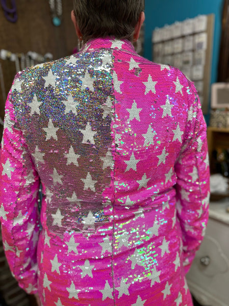 Hot Pink/ Silver Star Pattern Sequin Blazer The Sparkly Pig blazer