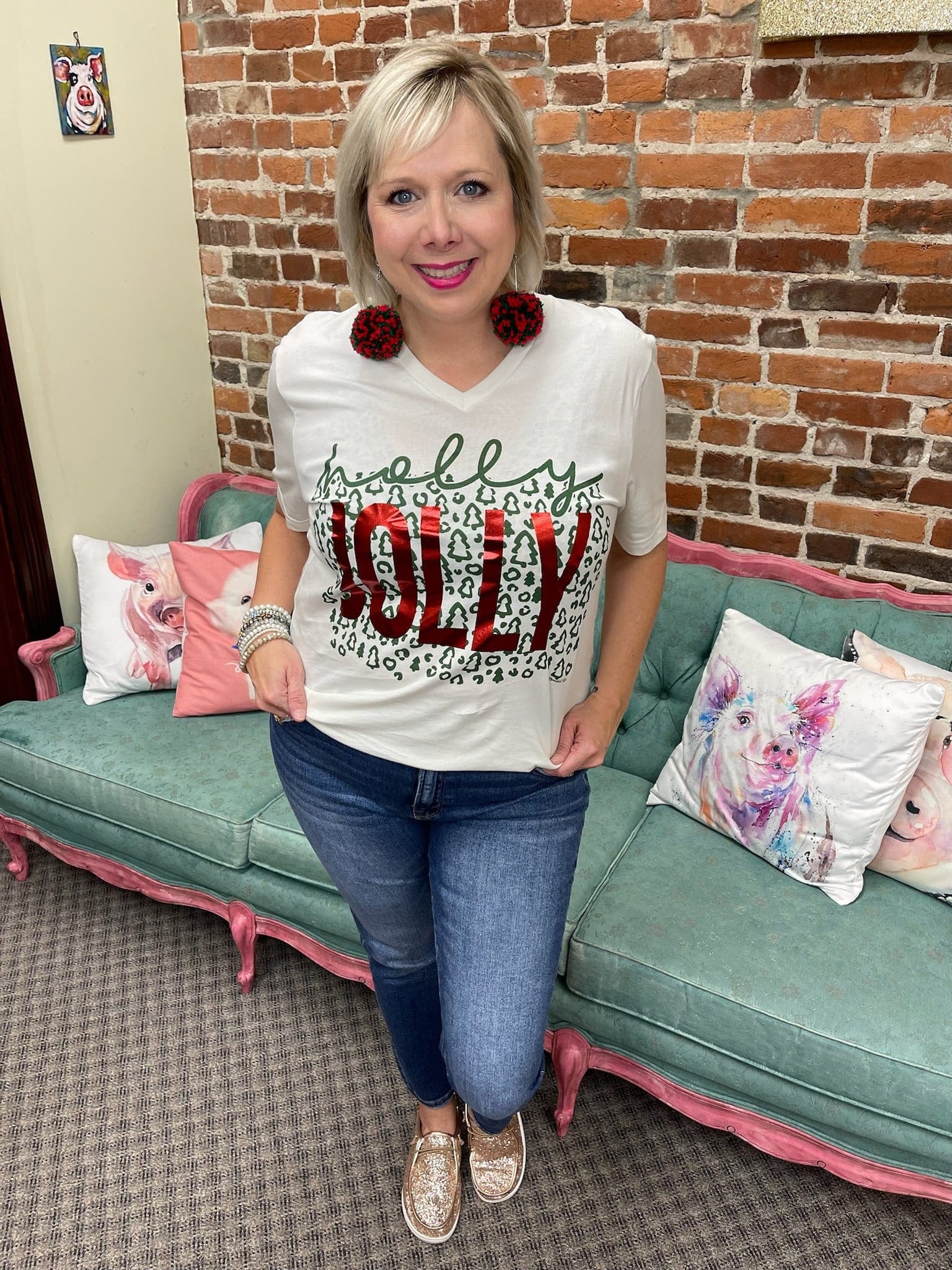 Leopard Metallic Holly Jolly Tee The Sparkly Pig Tops