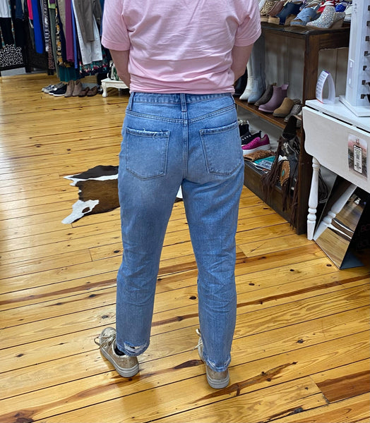 Light Denim Distressed Mom Jean The Sparkly Pig Jeans