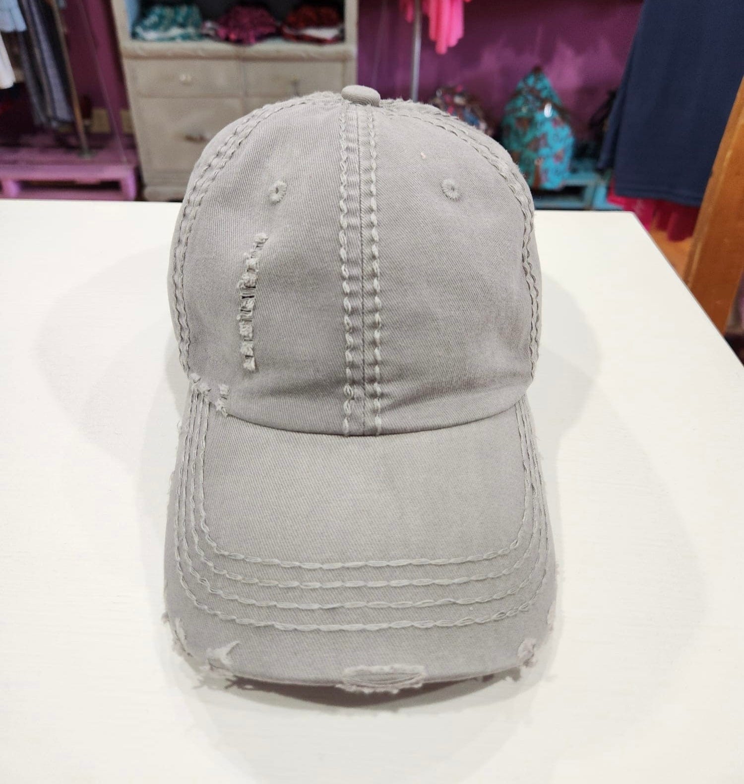 Light Grey Distressed Baseball Cap The Sparkly Pig Hats