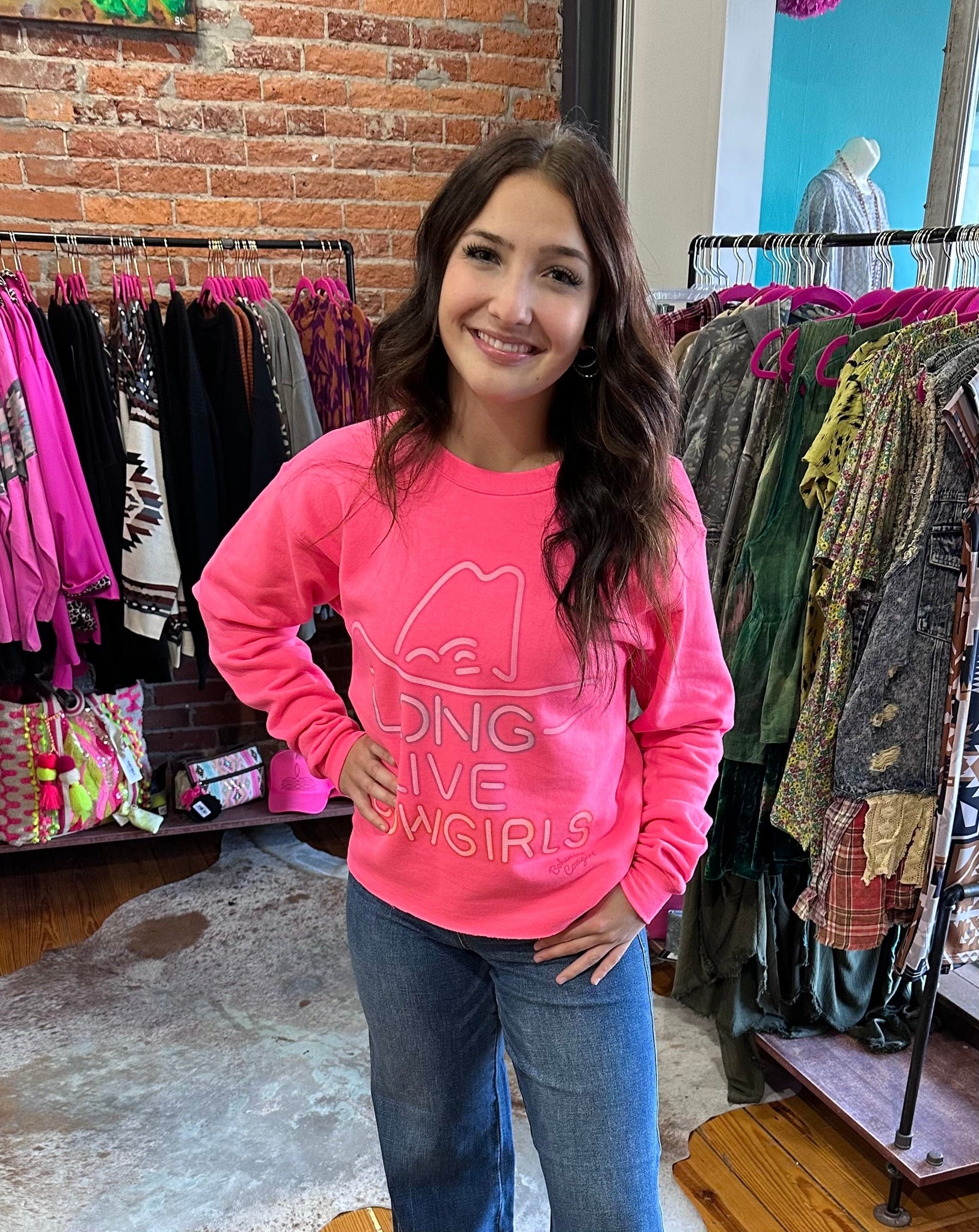 Long Live Cowgirls Hot Pink Sweatshirt Crop The Sparkly Pig tops