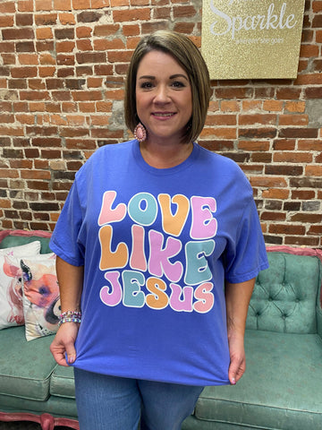 Love Like Jesus Tee in Periwinkle The Sparkly Pig Tops