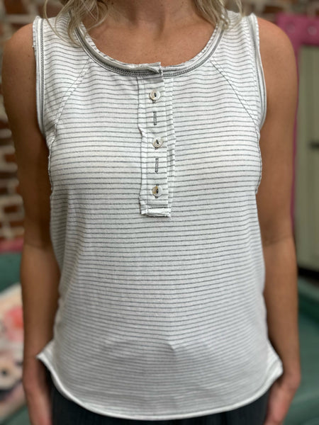 Lt. H Grey Pin Stripe Henley Tank Top The Sparkly Pig Tops