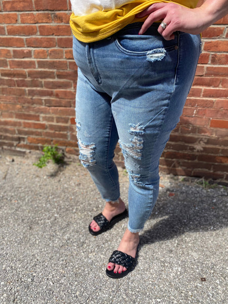 Medium Mid Rise Skinny Destroyed Jeans The Sparkly Pig Jeans