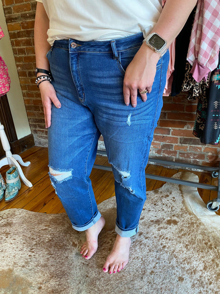 Medium Wash RelaxedFit High Rise Distressed Jeans The Sparkly Pig Jeans