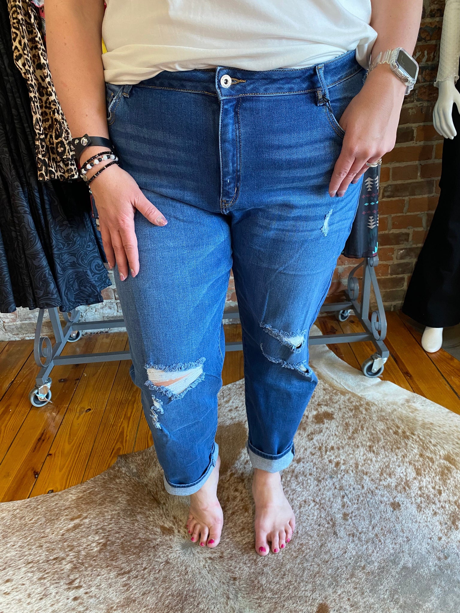 Medium Wash RelaxedFit High Rise Distressed Jeans The Sparkly Pig Jeans