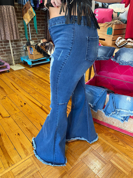 Mid Wash Extreme Flare Jeans The Sparkly Pig Jeans