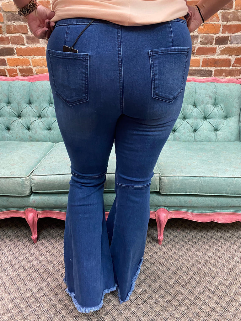 Mid Wash Extreme Flare Jeans Plus Size The Sparkly Pig