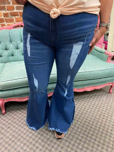 Mid Wash Extreme Flare Jeans Plus Size The Sparkly Pig Jeans