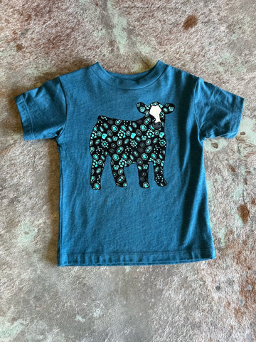 Mini Concho Steer Tee Deep Teal The Sparkly Pig Tops