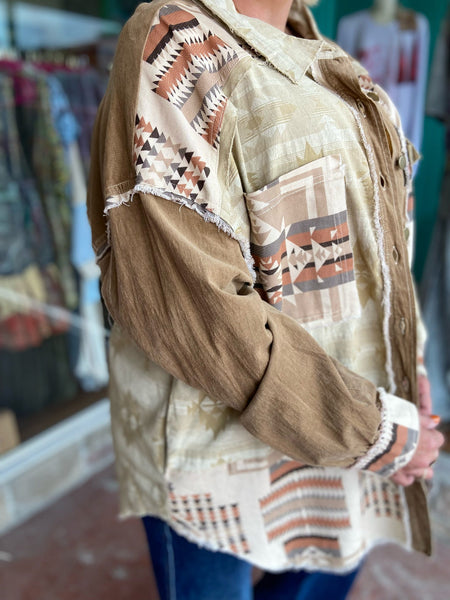 Mocha Mix Aztec Print Shirt Jacket The Sparkly Pig shackets