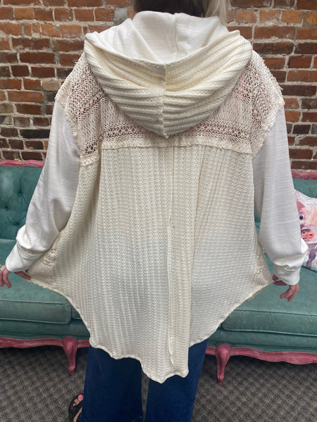 Natural Lace Hooded Open Jacket The Sparkly Pig cardigan