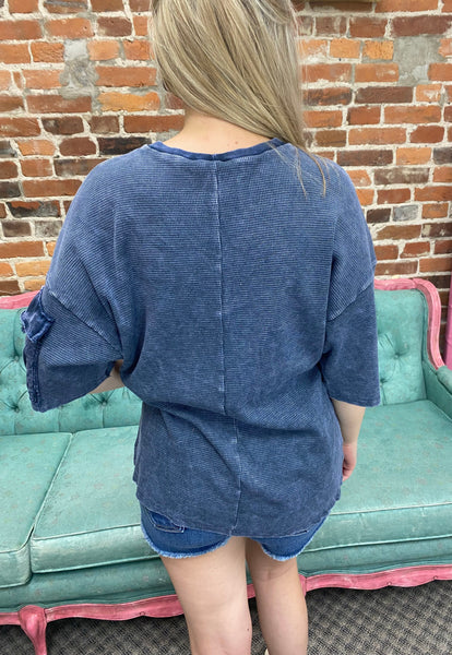 Navy Mineral Wash Half Sleeve Top The Sparkly Pig tops