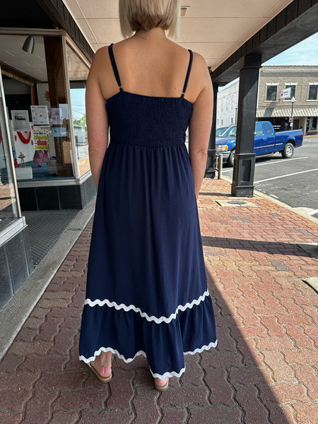 Navy Square Neck Adjustable Spaghetti Straps Long Dress The Sparkly Pig Dresses