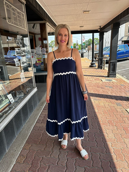 Navy Square Neck Adjustable Spaghetti Straps Long Dress The Sparkly Pig Dresses