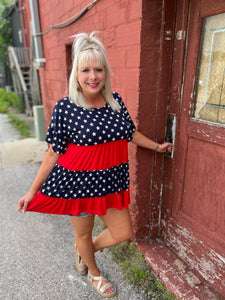Navy Star Tiered Baby Doll Top The Sparkly Pig Tops