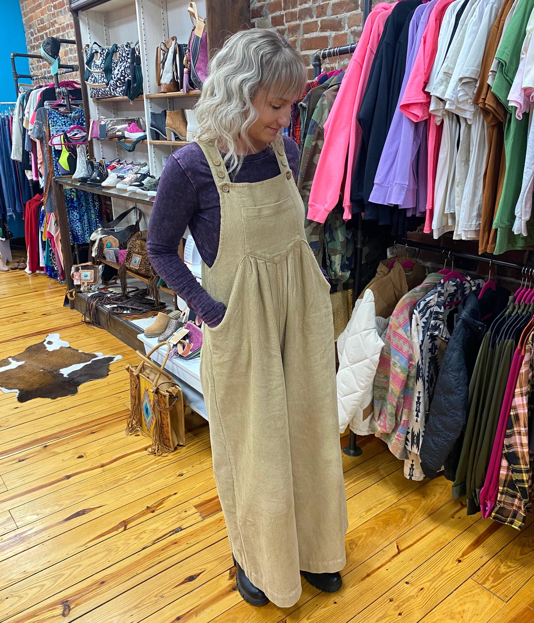 Oatmeal Vintage Washed Corduroy Wide Leg Overalls The Sparkly Pig overalls