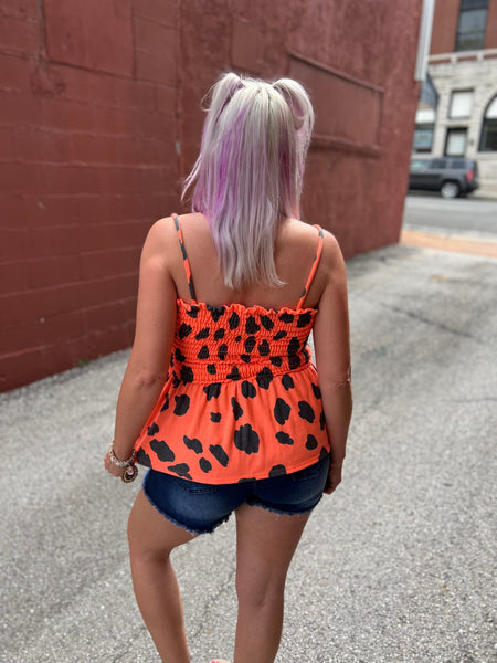 Orange Leopard Print French Terry Tank Top The Sparkly Pig Tops