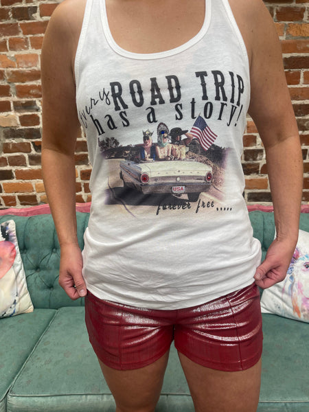 Patriotic Road Trip Tank w/ Flag & USA Plates The Sparkly Pig Tops